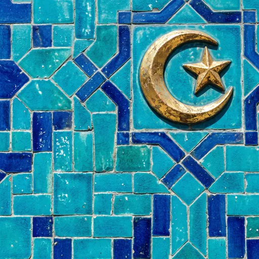 Golden Crescent and Star on Blue Tiles