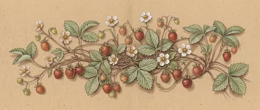 Botanical Wild Strawberry Vine Colored Pencil Drawing