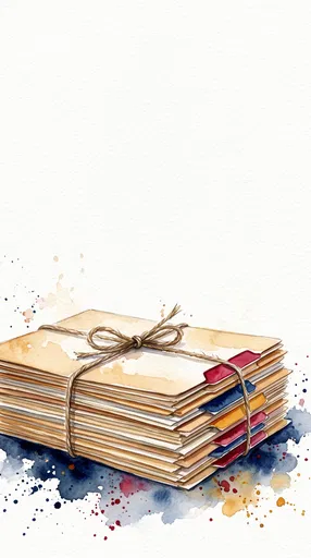 Watercolor Stack of Tied Manila File Folders