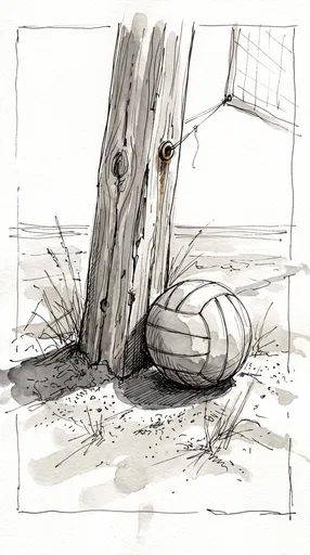 Ink and Watercolor Beach Volleyball Sketch