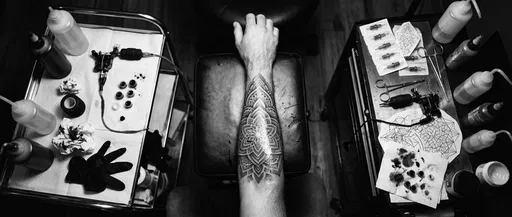 Monochrome Forearm Mandala Tattoo in Studio