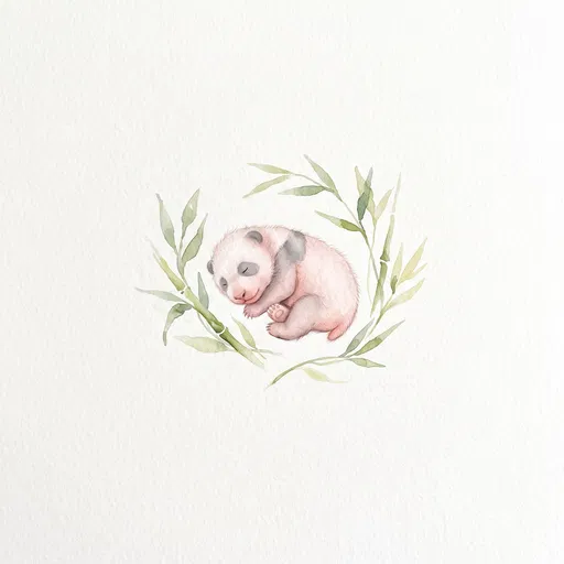 Watercolor Newborn Panda Cub with Bamboo