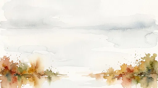 Autumn Lake Watercolor Background with Copy Space