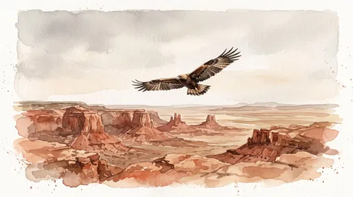Watercolor Eagle Soaring Over Desert Canyon