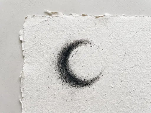 Charcoal Crescent on Torn Hemp Paper
