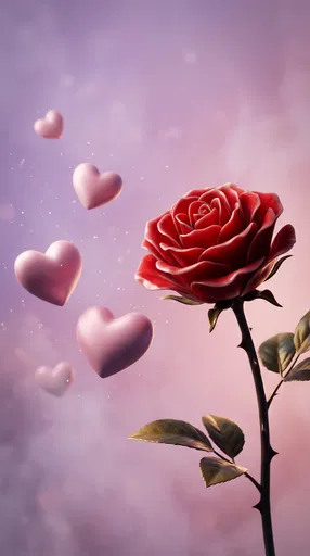 Red Rose With Floating Pink Hearts