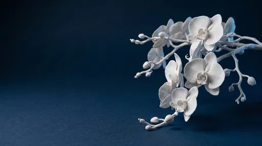 White Porcelain Orchid on Dark Blue