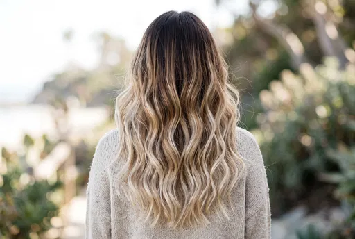 Rear View of Blonde Balayage Waves