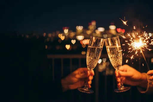 Champagne Toast with Sparkler at Night