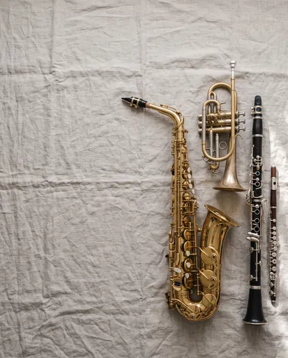 Brass and Woodwind Instruments Flat Lay