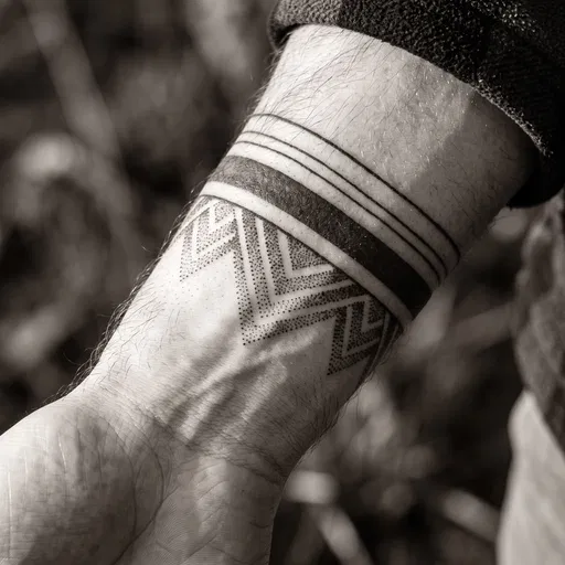 Geometric Dotwork Wrist Tattoo in Monochrome