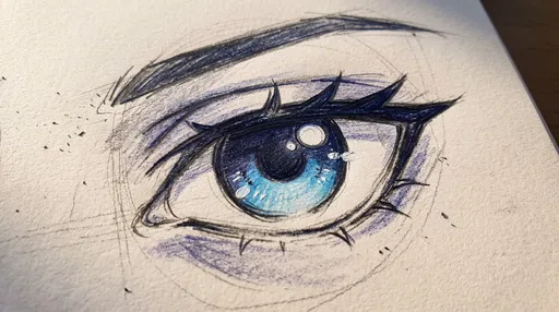 Blue Anime Eye Pencil Sketch