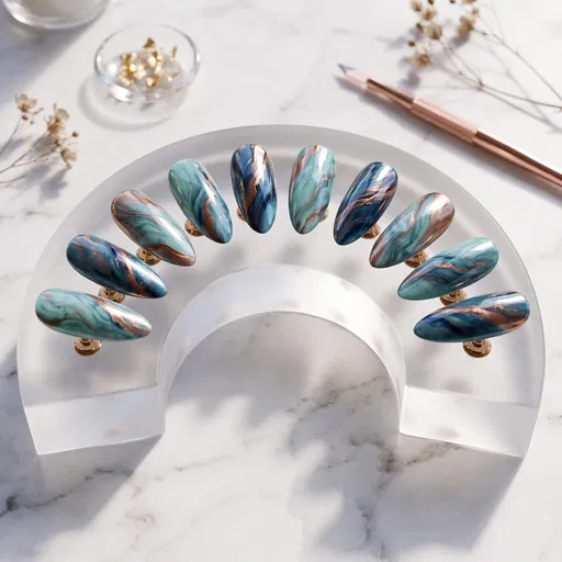 Teal and Copper Marble Nail Art Display