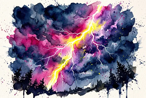Vibrant Watercolor Lightning Storm Illustration
