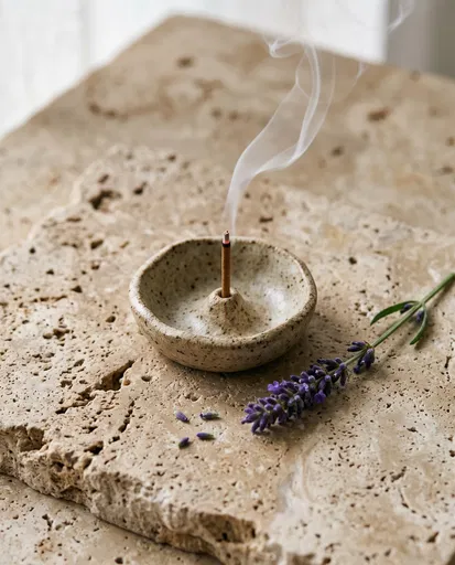 Burning Incense in Ceramic Holder with Lavender