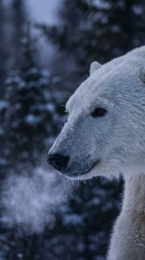 Close-Up of Polar Bear in Winter Forest