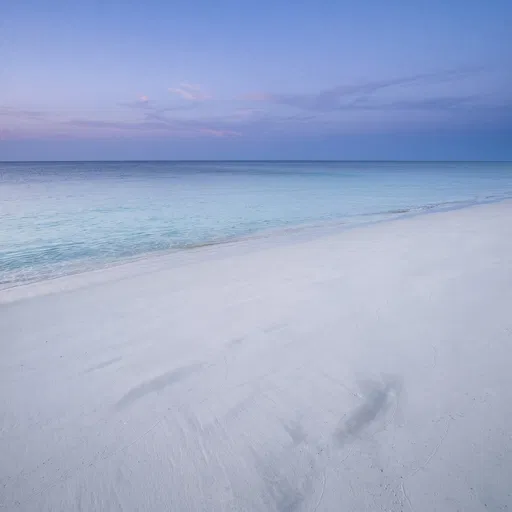 Serene White Sand Beach at Blue Hour