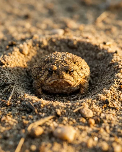 Grumpy Rain Frog in Sandy Burrow