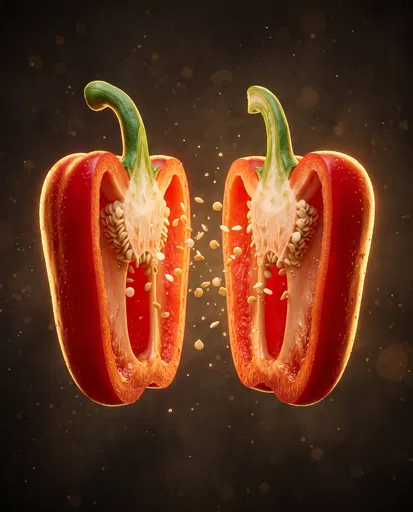 Sliced Red Bell Pepper Floating Mid-Air