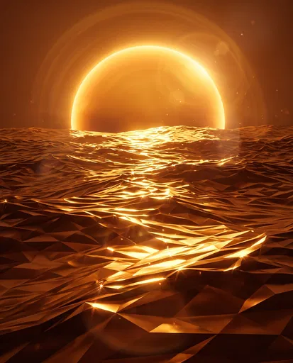 Golden Sun Over Geometric Ocean