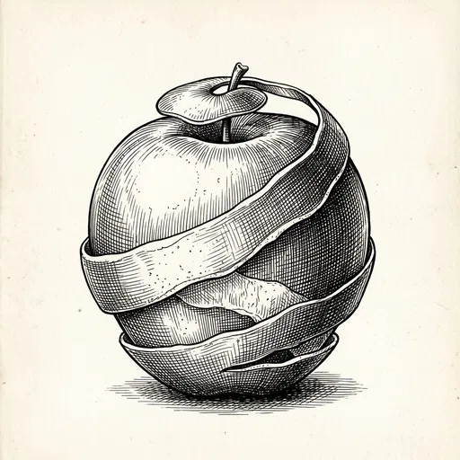 Vintage Ink Drawing of Peeled Apple