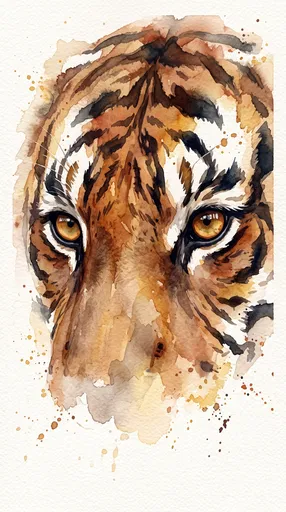 Watercolor Tiger Eyes Close-Up