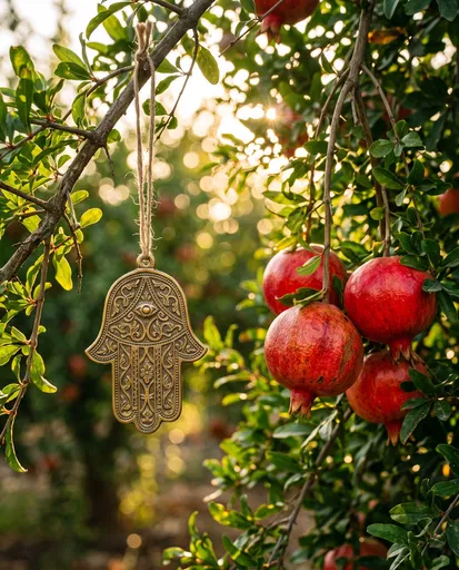 Brass Hamsa Charm With Pomegranates