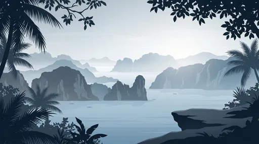 Minimalist Blue Landscape of Karst Islands
