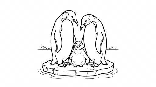 Emperor Penguin Family Coloring Page