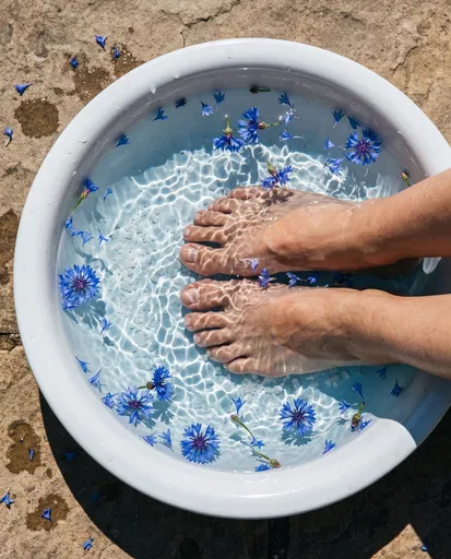 Feet Soaking in Flower Basin