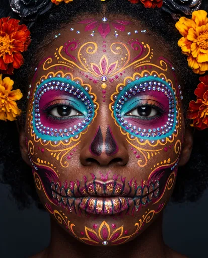 Vibrant Sugar Skull Makeup Portrait