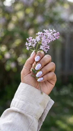 Hand With Pastel Aura Nails Holding Lilac
