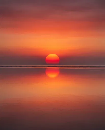 Minimalist Sunset Reflection on Calm Beach