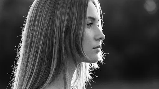 Monochrome Profile Portrait of Woman With Long Hair