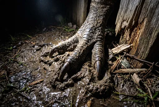 Reptilian Three-Toed Claw in Wet Mud