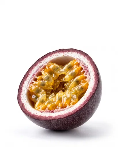 Halved Purple Passion Fruit on White