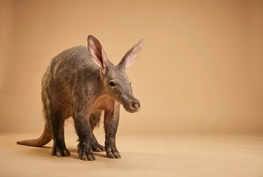 Studio Portrait of Aardvark on Beige Backdrop