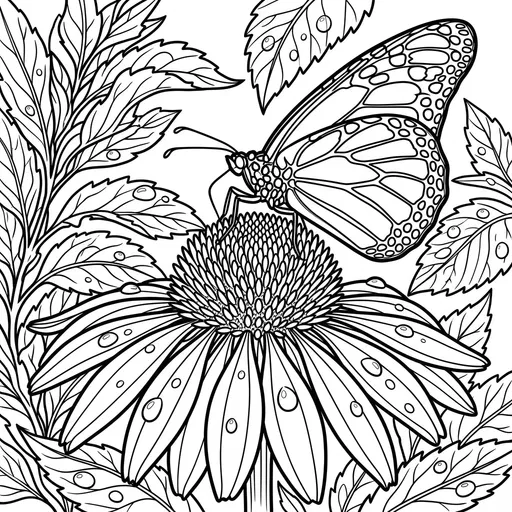 Butterfly on Coneflower Coloring Page