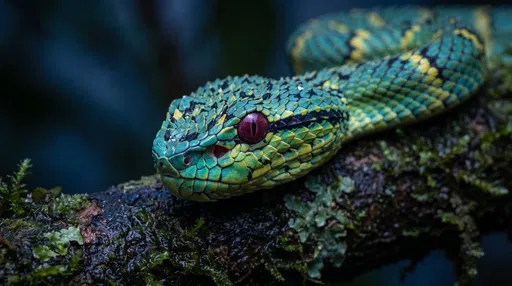 Close-Up of Turquoise Pit Viper on Branch