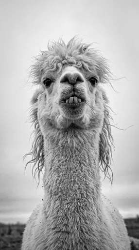 Funny Monochrome Alpaca With Mullet Hairdo