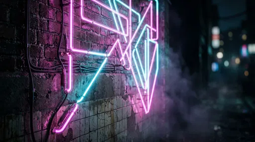 Geometric Cyberpunk Neon Tubes on Brick Wall