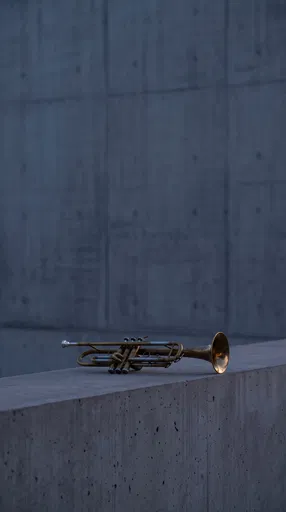 Brass Trumpet on Concrete Ledge