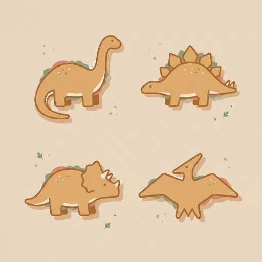 Four Cute Dinosaur Shaped Sandwiches Illustration