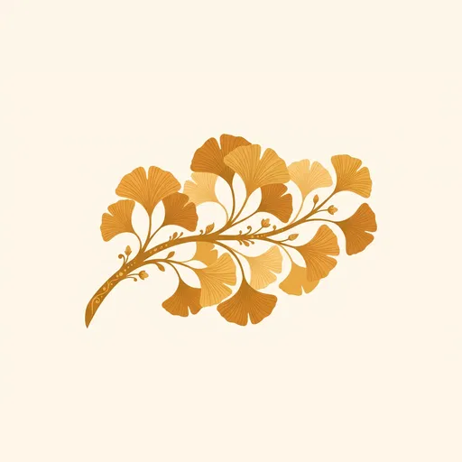 Golden Ginkgo Branch Flat Illustration