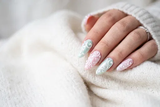 Pastel Pink and Mint 3D Nail Art