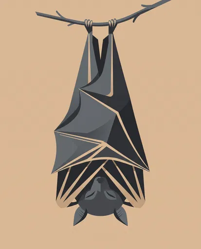 Minimalist Geometric Sleeping Bat Illustration