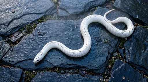 White California Kingsnake on Wet Slate