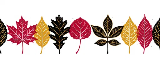 Linocut Autumn Leaves Horizontal Border Clipart