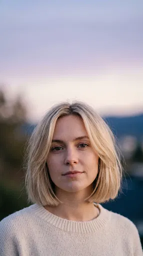 Woman With Blonde Bob At Dusk