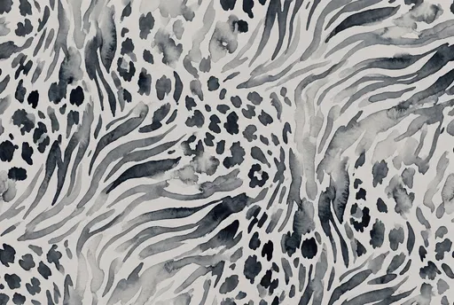 Seamless Monochrome Watercolor Leopard and Zebra Pattern